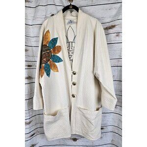 Alfredo's Wife Cream Applique Long Jacket L Native American Sun 100% Cotton